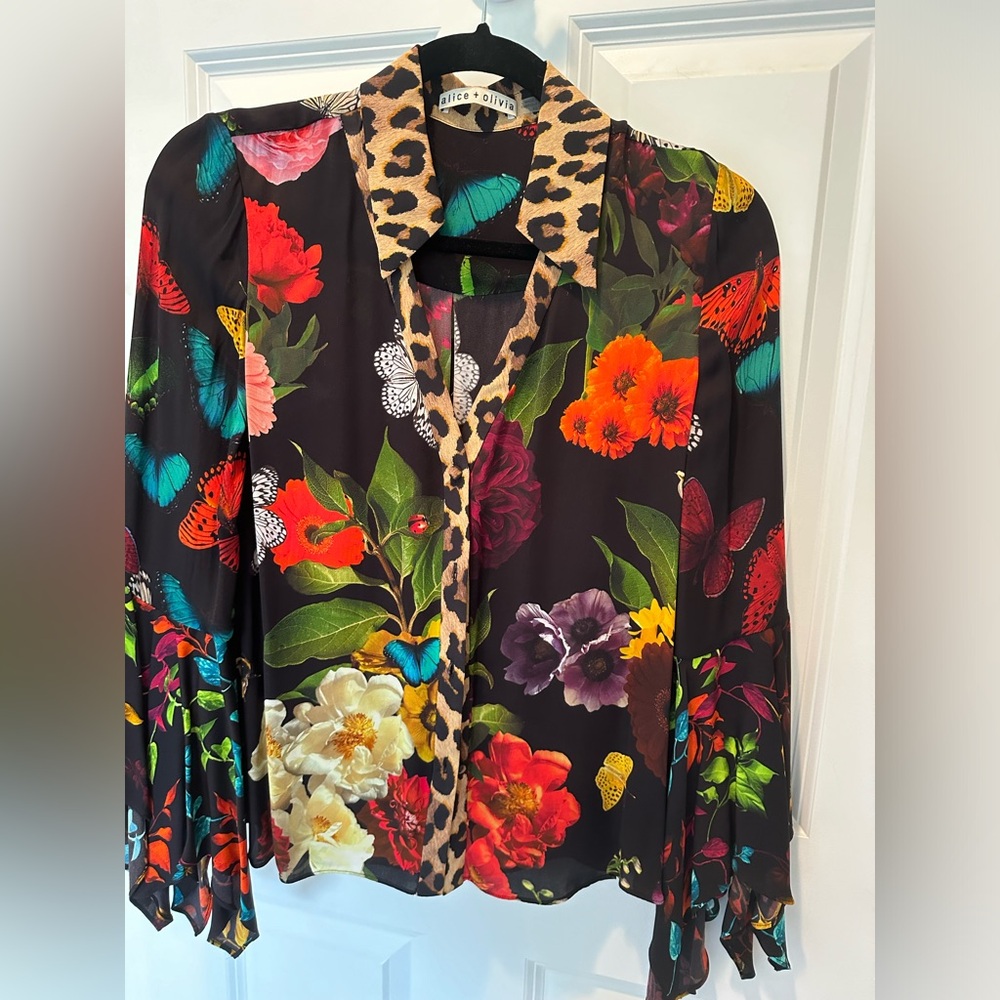 Alice & Olivia XS multicolored blouse floral blouse with flared sleeves